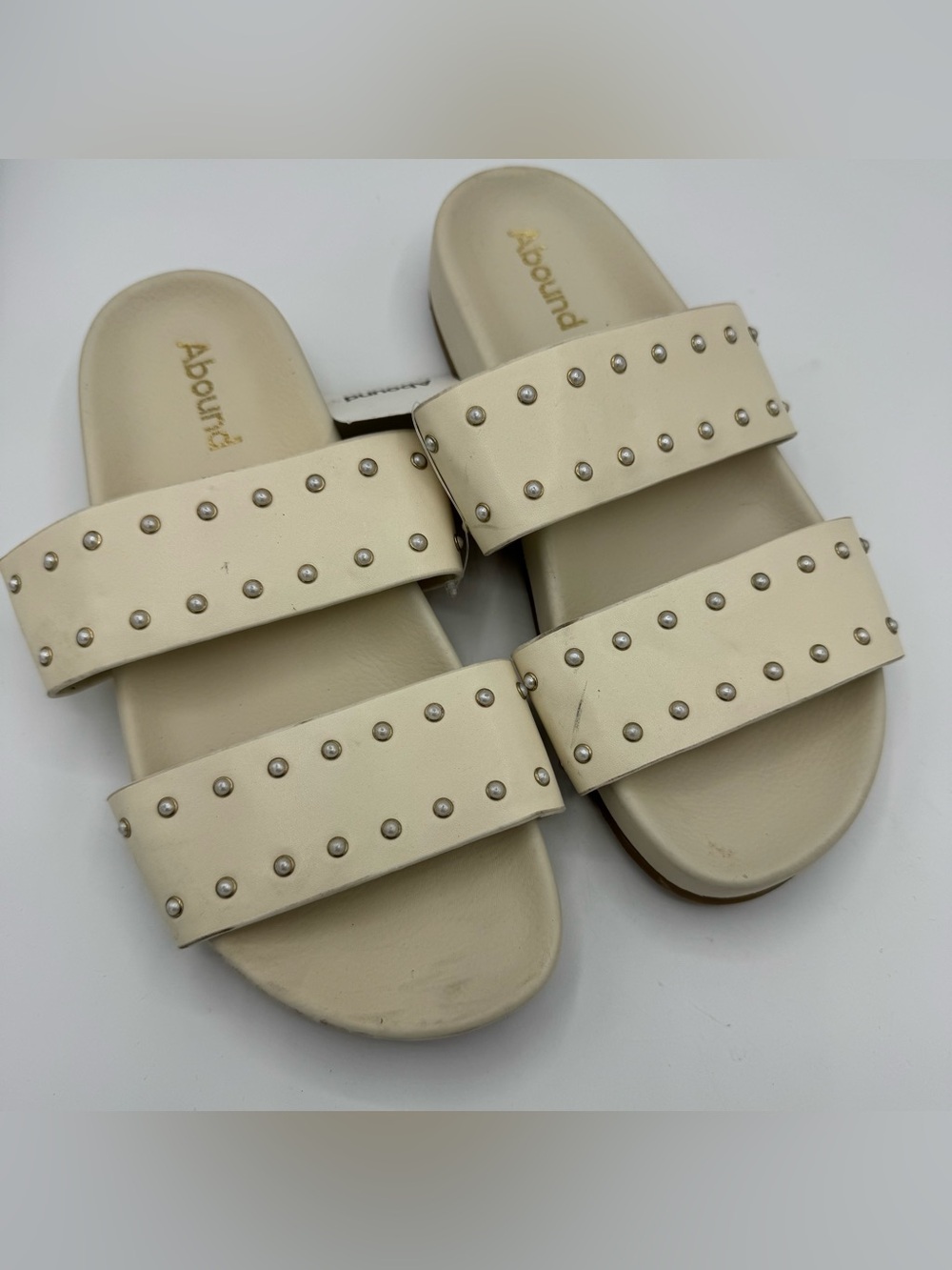Abound Cream white Double-Strap Slide Sandals‎ with Silver Studs size 6
